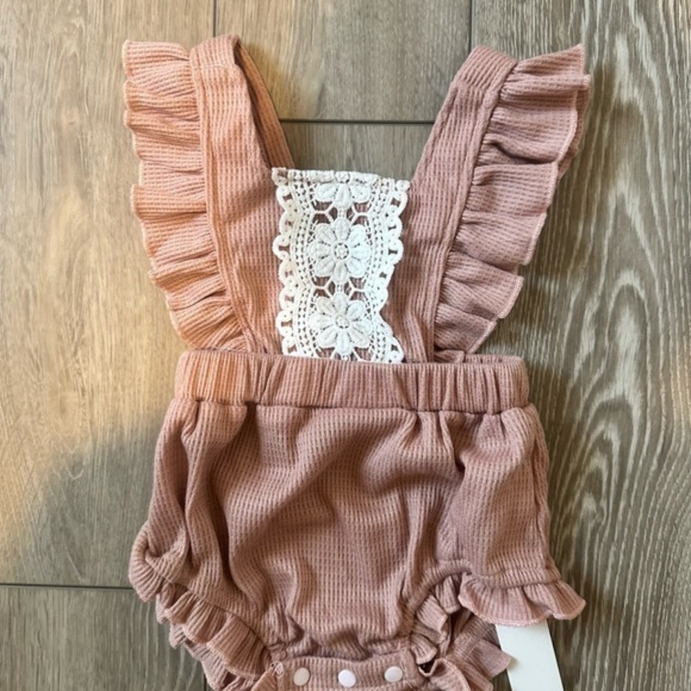 Pink Ruffled Baby Romper with Lace Detail